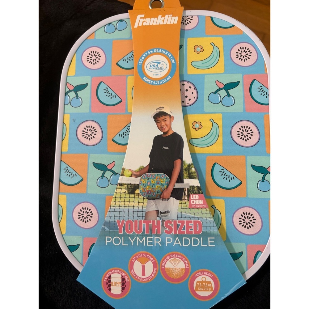 Franklin Leo Chun Top Junior Pro Pickleball Paddle Youth Polymer Fruit Pattern
